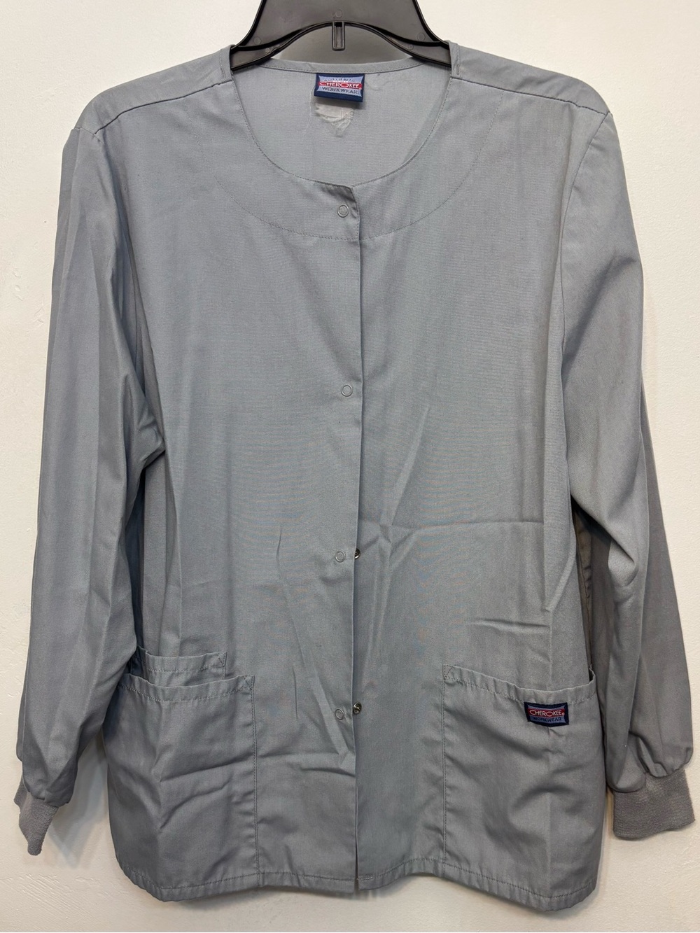 Cherokee Workwear Gray Snap Button Up Scrub Jacket Womans size Small
